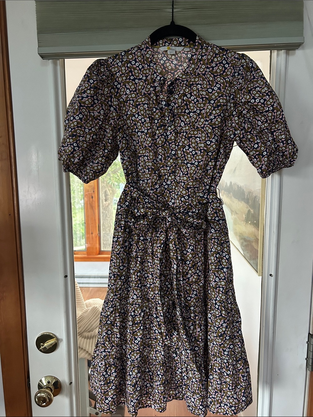Boden Floral Midi Dress in Black, Brown and Cream